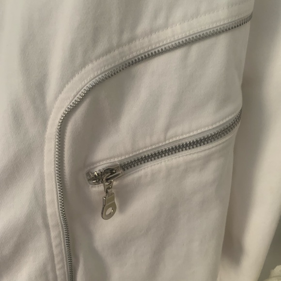 White cotton moto jacket with zipper detail - Picture 7 of 8